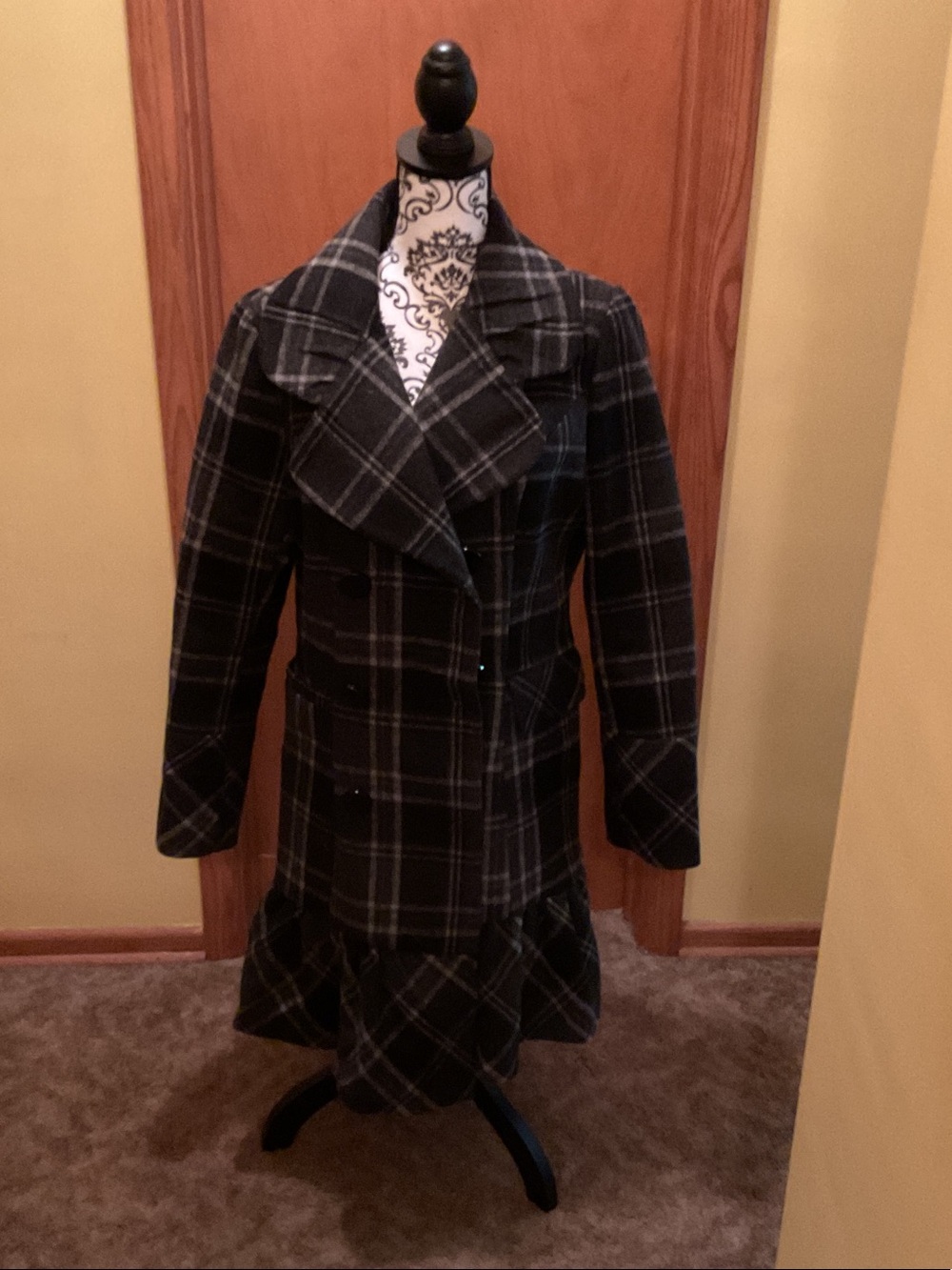 Apt. 9 Black and Gray Plaid Pea Coat